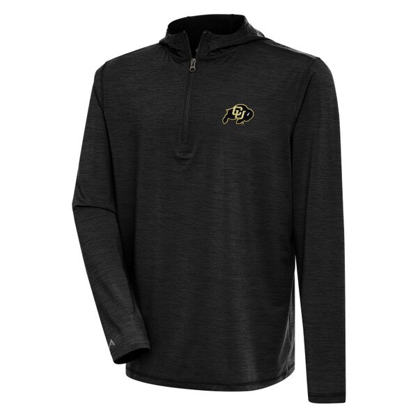 A black quarter zip pullover hoodie with a cu buffalo logo on the left chest.